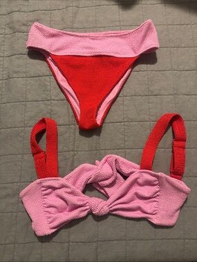 Show Me Your MuMu Pink and Red Textured Bikini Set